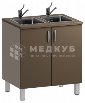 Тумба медицинская двухстворчатая с двойной мойкой Меделия М-ТМ/2-80 (Фаворит, 2 смесителя локтевых) - ViaMedis