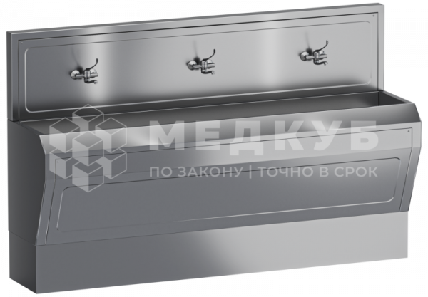 Умывальник хирургический трехместный Меделия МУх-3 (3 локтевых смесителя, опора) - ViaMedis